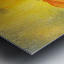 Black cat peeking behind pumpkins Metal print