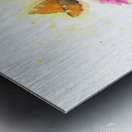 Butterfly and pink Zinnias watercolor painting Metal print