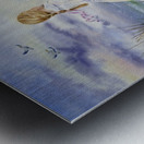 Girl Standing At The Ocean Watching Sailboat and Birds Impression metal