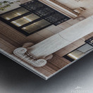 Blue scooters parked in front of an old building Metal print