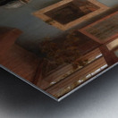 Woman hands over money to her servant Metal print