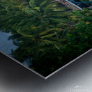 Fishing ship boat stranded on white sand beach Metal print