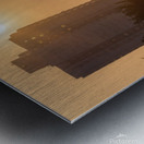 Man walking on a foot bridge against sunrise Metal print