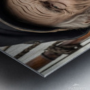 Old sailing ship captain face weathered with old wooden sailing ship in background  Metal print