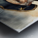 Old sailing ship captain weathered face looking at his old brass compass night time with ruff sea behind him Watercolor style Metal print