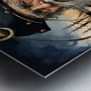 Old sailing ship captain weathered face looking at his old brass compass night time with ruff sea behind him Watercolor style Metal print