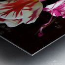 STILL LIFE WITH VARIEGATED TULIPS IN A CERAMIC VASE WITH A WASP DRAGONFLY BUTTERFLY & LIZARD Metal print