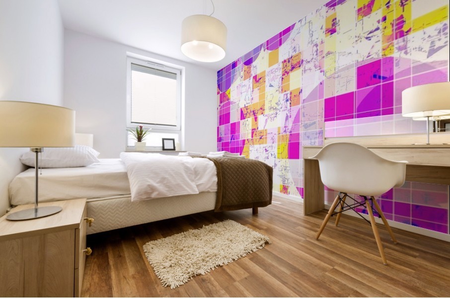 Geometric Square And Circle Pattern Abstract In Pink Purple Yellow Timmyla Canvas Artwork