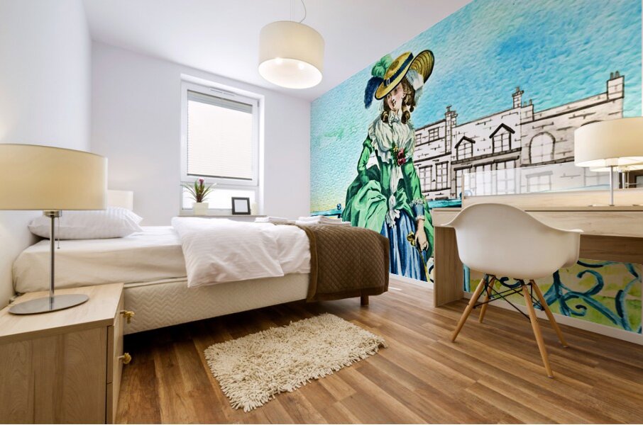 ArtXcl 134 Women in Blue Vintage drawing oil-paint-style Mural print