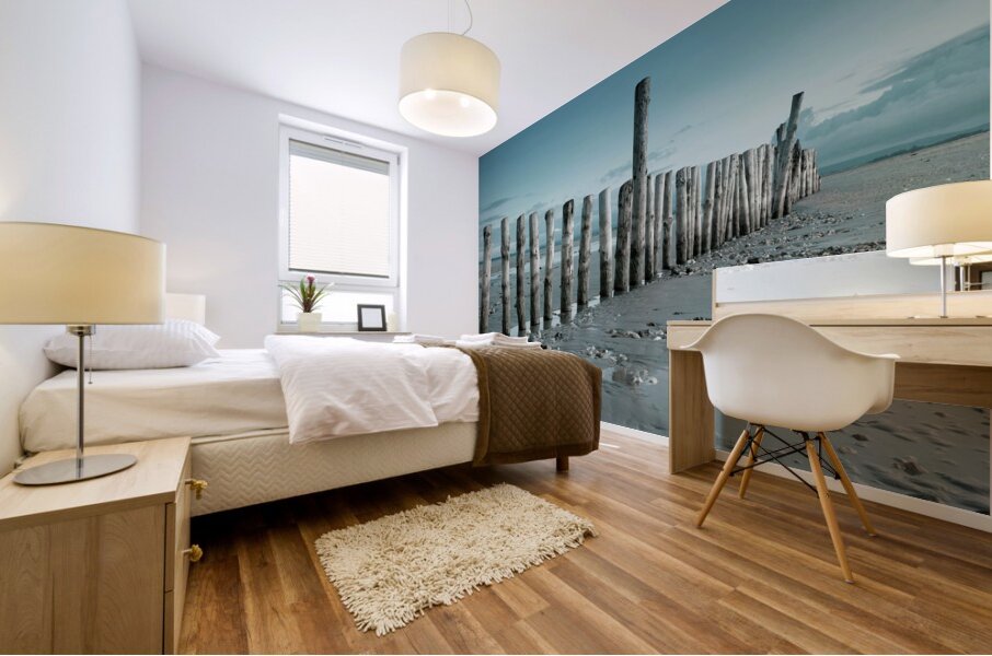 Groynes on beach Mural print
