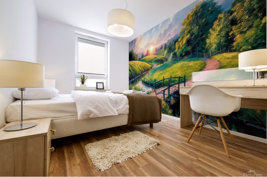 Rural wooden bridge landscape Mural print