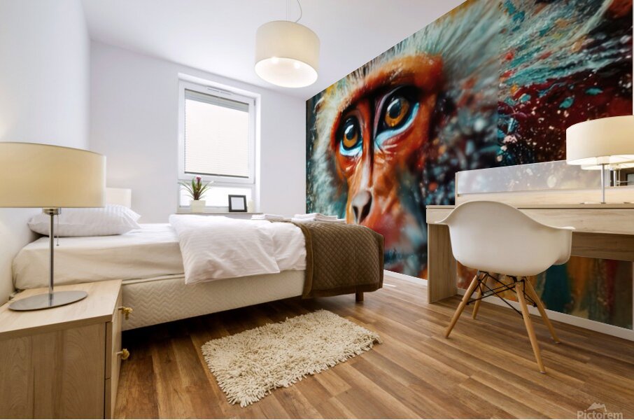 Oil Paint Animals Monkey: Oil Painting with a monkey Mural print