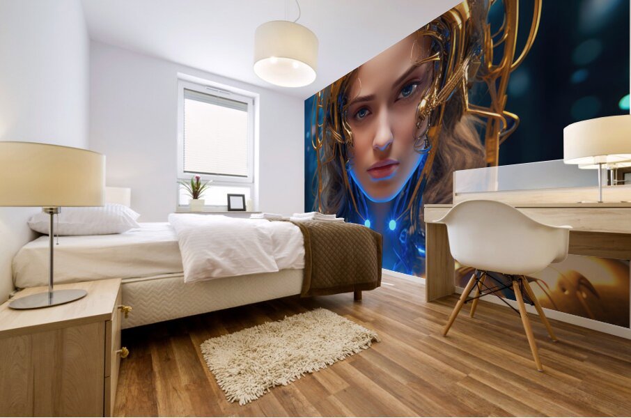 The Future of AI 50 Cyborg Gold and Blue Mural print