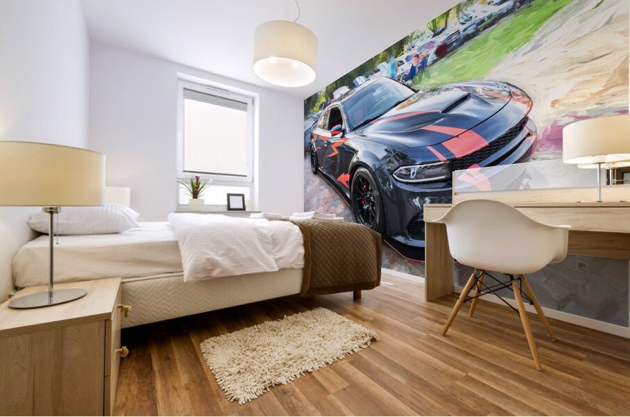 2016 Black Dodge Charger SRT Hellcat X 6 Mural print