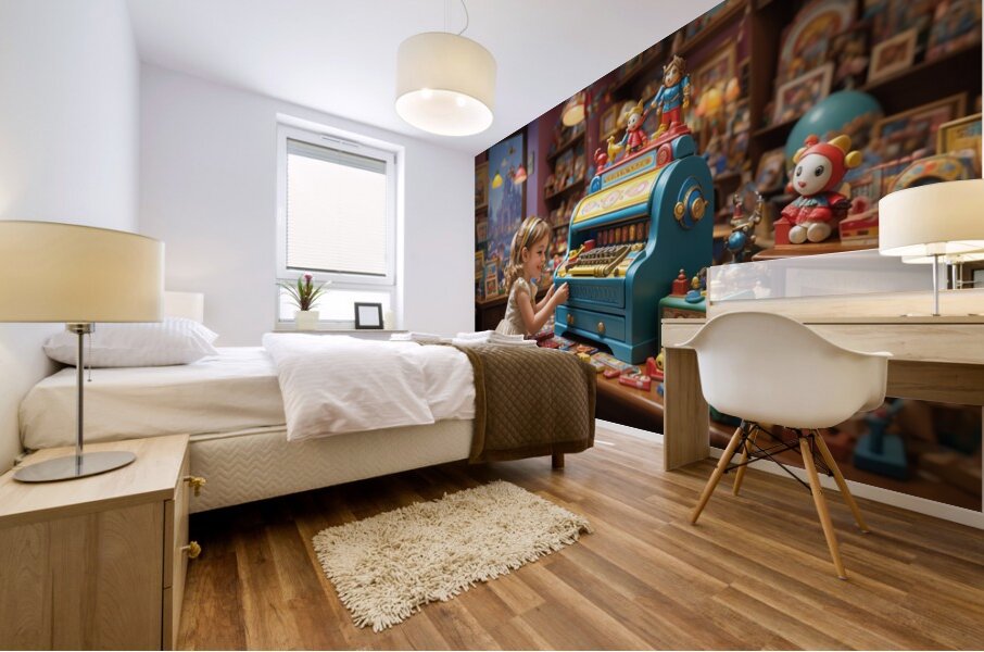 Default A charmingly vibrant toy store cashier co Mural print