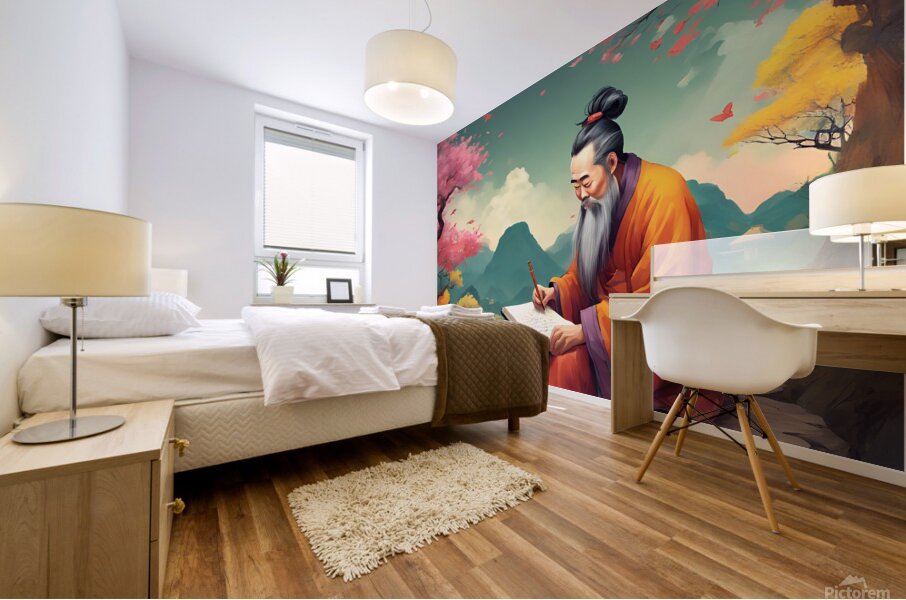 0 A Chinese philosopher sits and writes his color Mural print