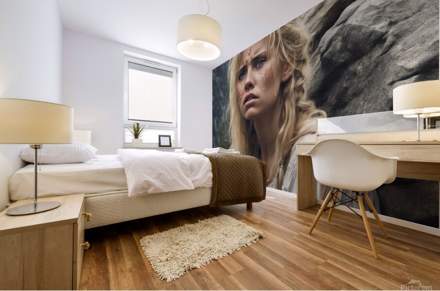 Shy blonde mountain girl on the big rock3 Mural print