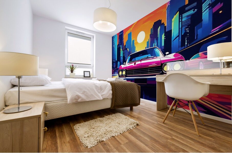 Zooming through the city streets Mural print