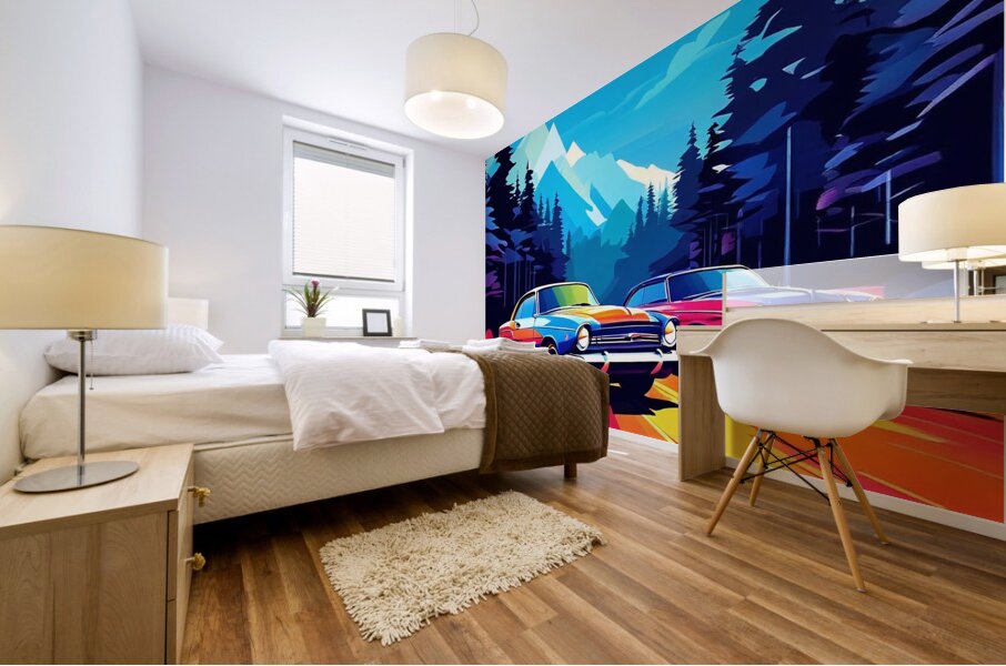 Retro Rush: Neon Highway Escape Mural print