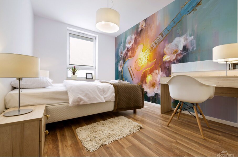 abstract oil painting that captures the essence of guitar music Mural print