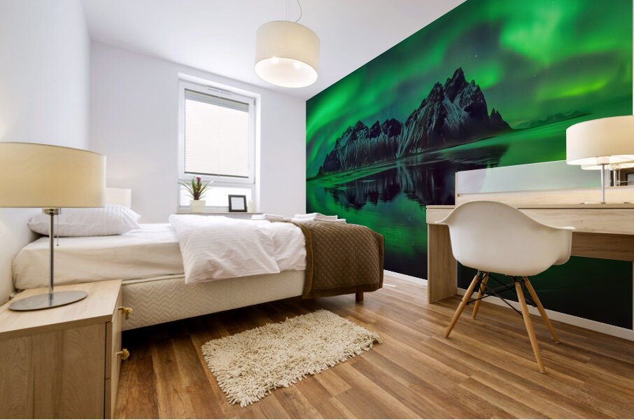 Reflection of Aurora Borealis Stokksnes Iceland 204397 Mural print