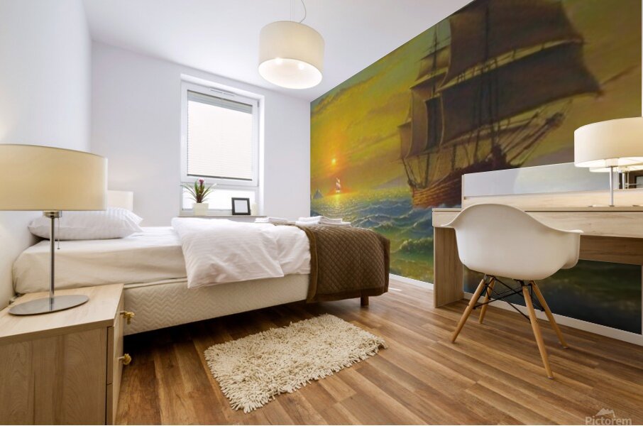 Sailing into Serenity: Sunset Seascape Wall Art Mural print