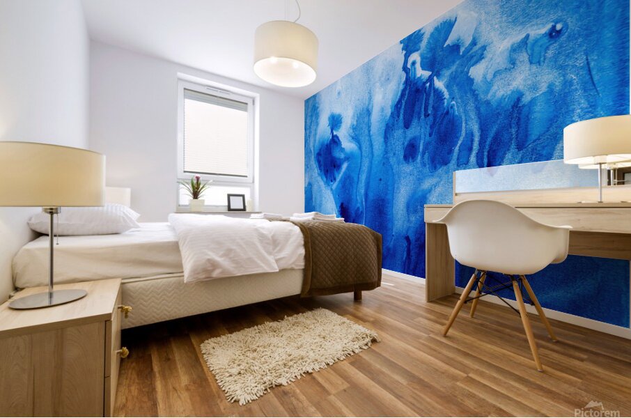 Abstract blue watercolor painting Mural print