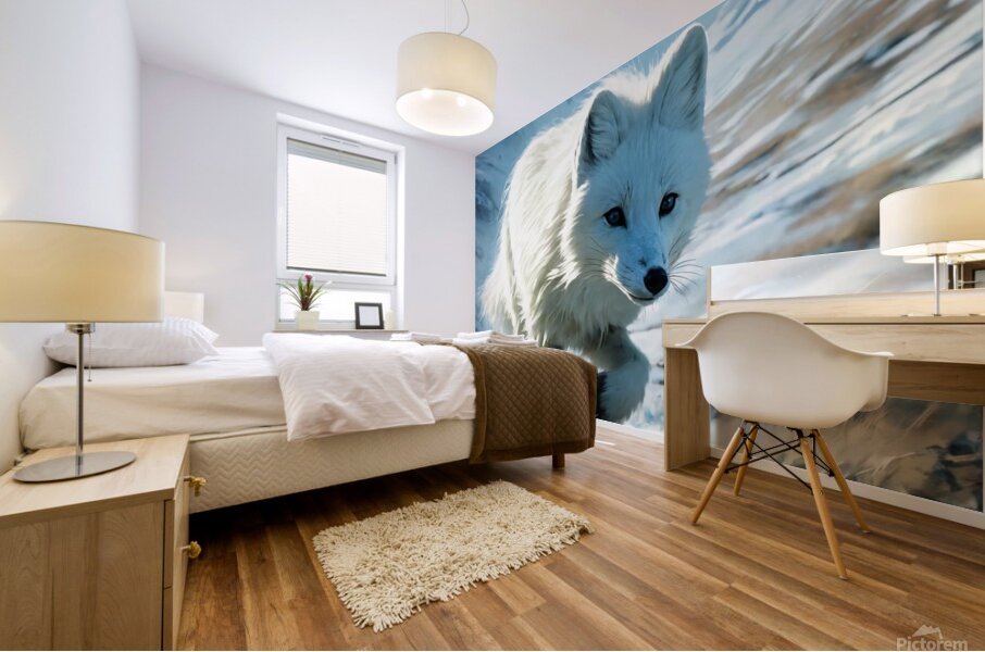 An illustration of an arctic fox with white fur  Mural print