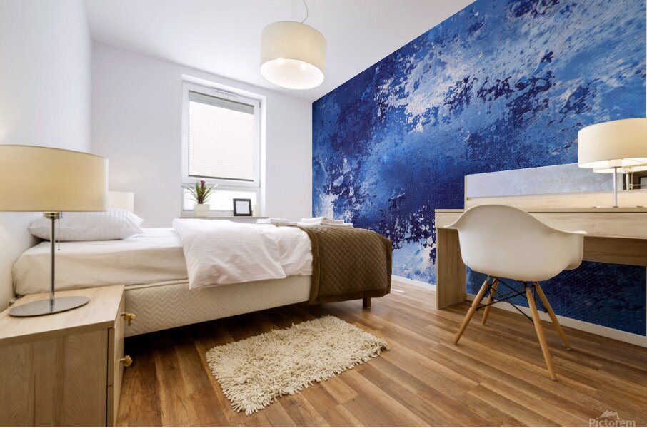 Abstract blue painting. Abstract blue paint grunge background. Mural print