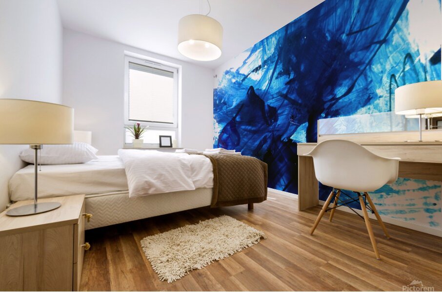 Abstract blue painting. Abstract blue paint grunge background. Mural print