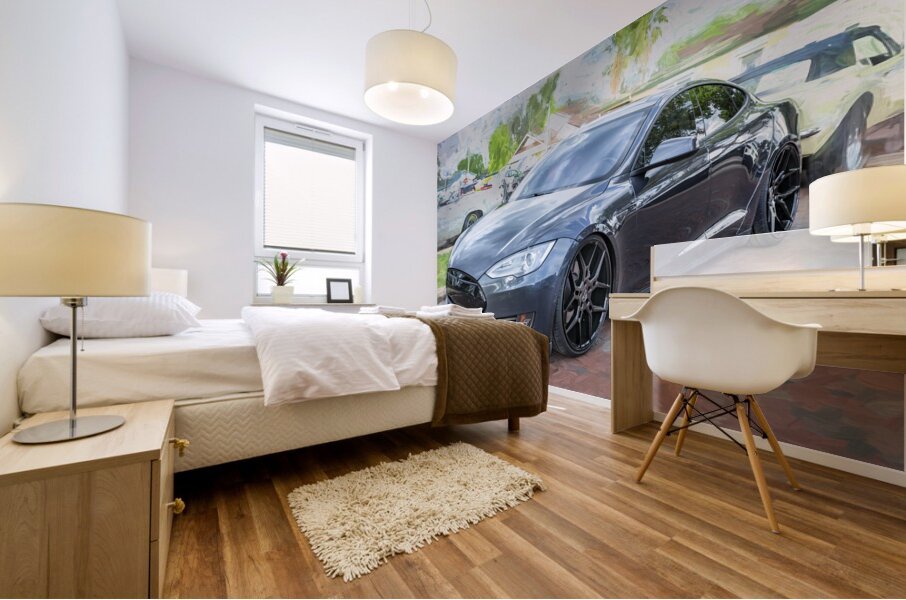 2015 Grey Tesla Model S P85D X 4 Mural print