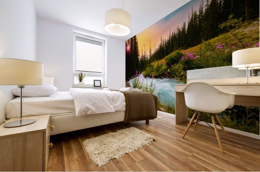 Lake Moraine Wildflowers Sunset Mural print