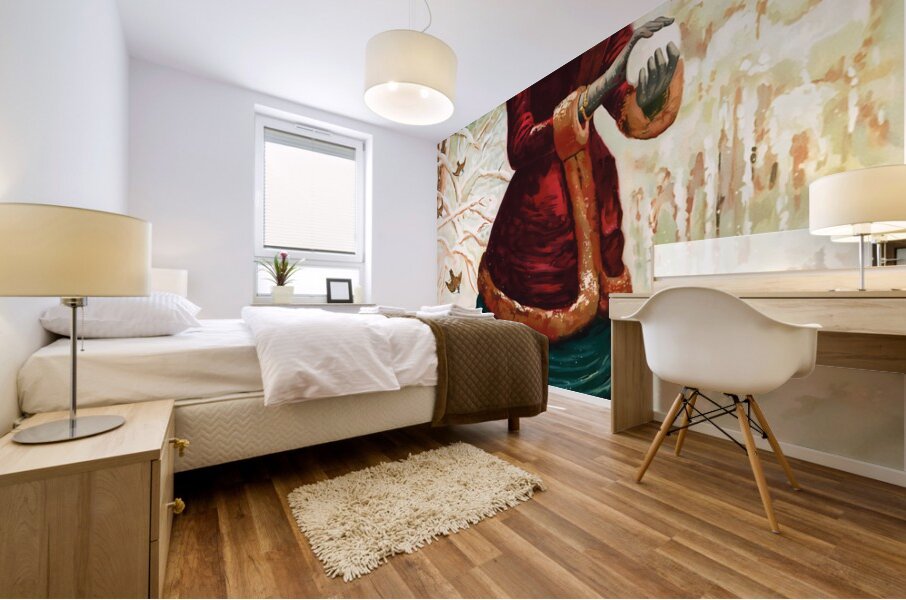 late 1800s woman in snow Mural print