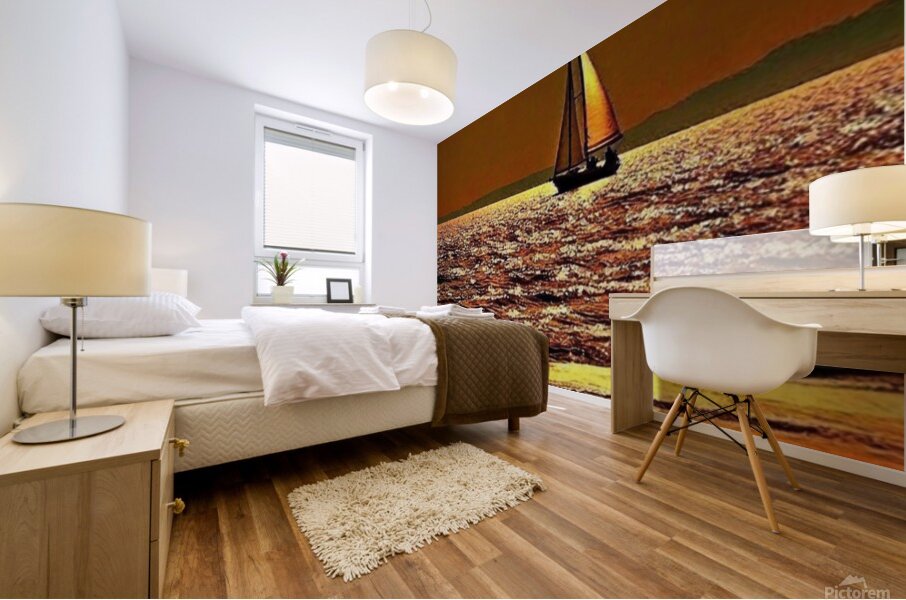 Tranquil Voyage: Sunset Sailboat Wall Art Mural print