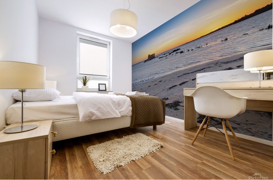 Fuzeta beach sunset scenery and landmark. Portugal Mural print