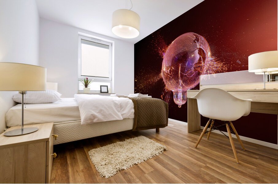explosion of a glass bulb on a black background.  Mural print