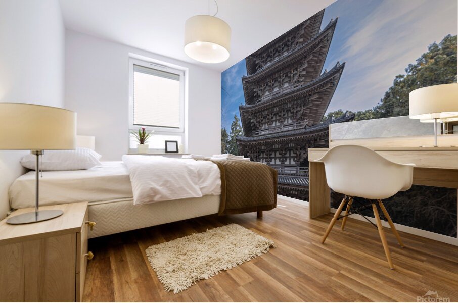 Five-storey pagoda of Daigo-ji Temple and monks  Mural print