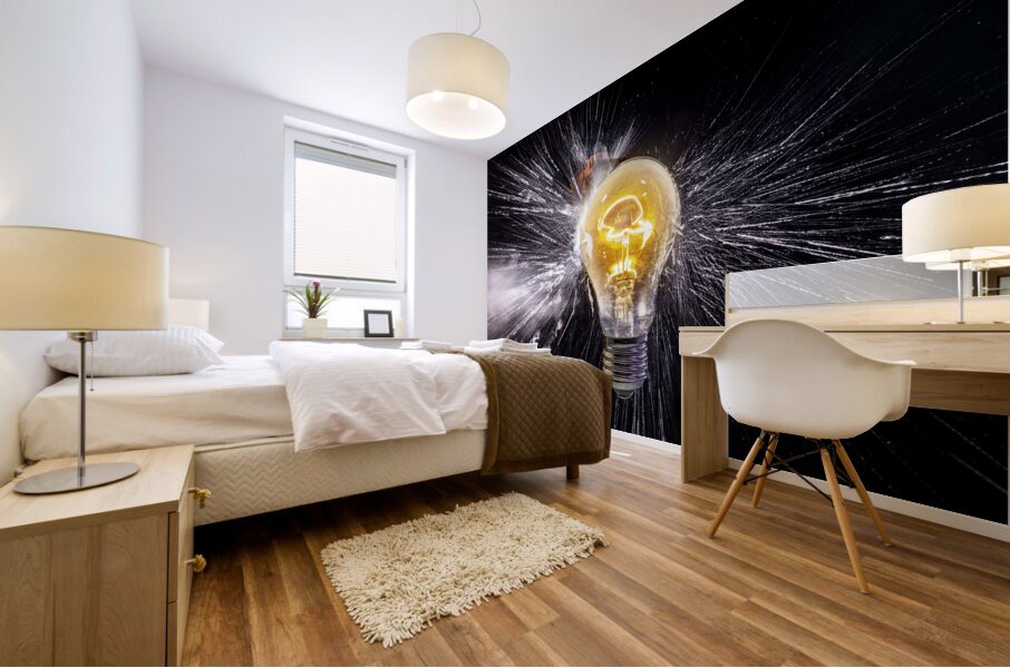 electric bulb breaks with shrapnel scattering quickly Mural print
