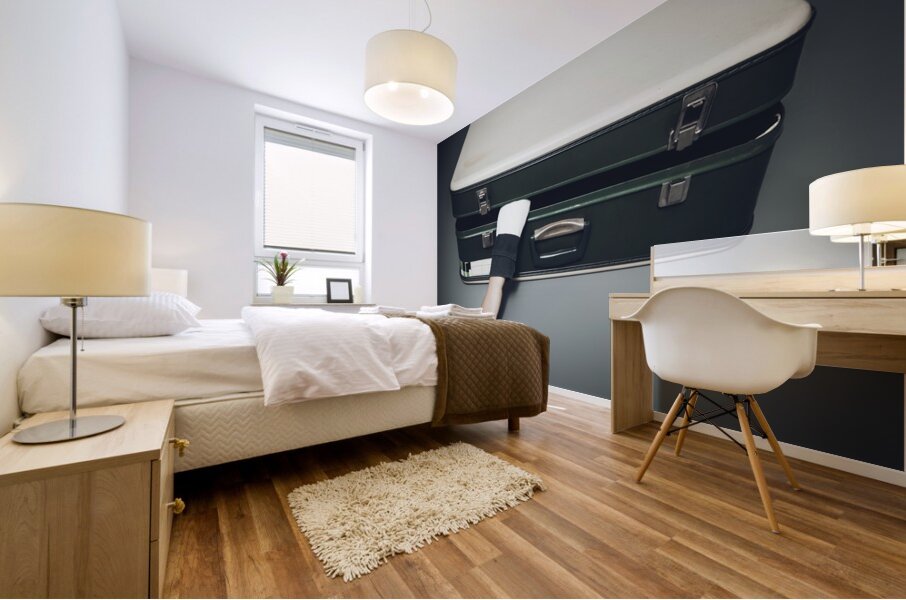 arm sticks out of an suitcase Mural print