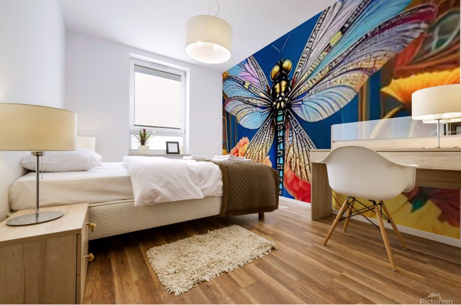 Blue Yellow Dragonfly Mural print