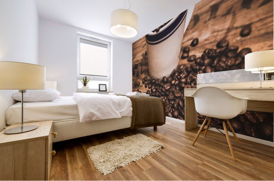 Coffee shop cup and beans Mural print