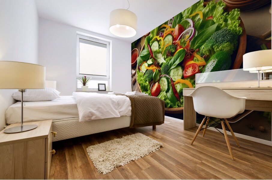 Healthy and natural onion tomato lettuce salad 8. Mural print