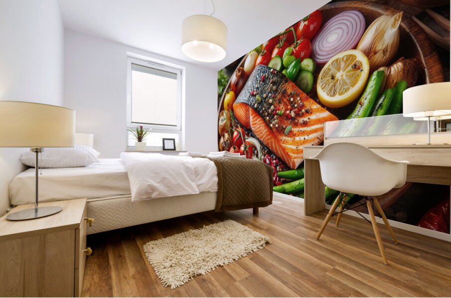 Salmon with vegetable garnish 2 Mural print