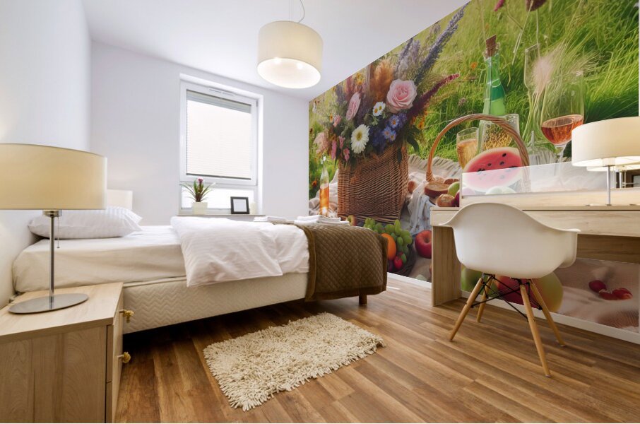 picnic basket in the countryside 1 Mural print