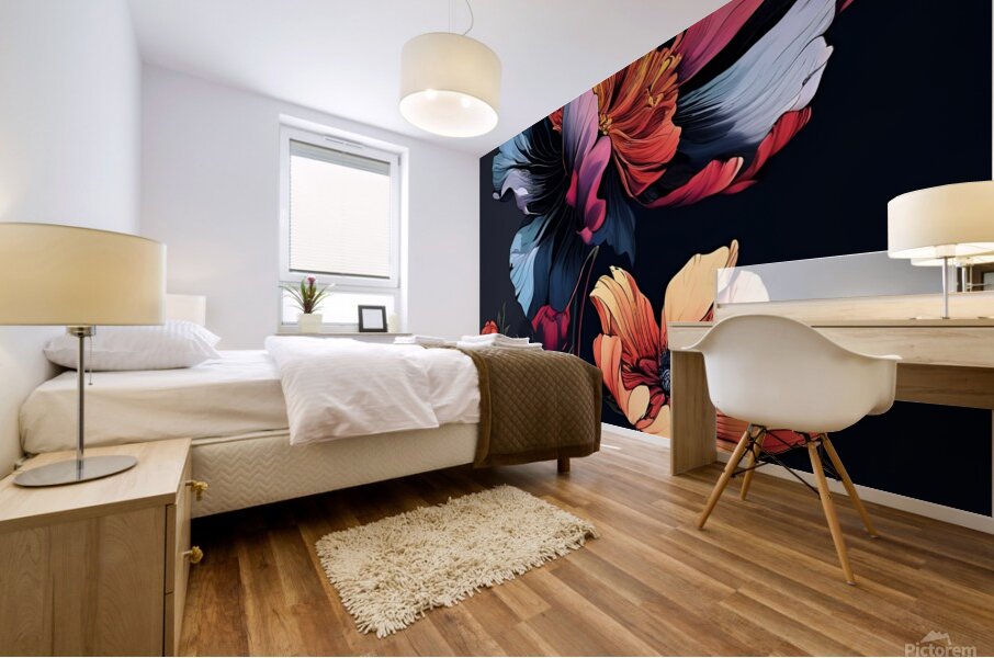 Vibrant Blooms in the Night Mural print