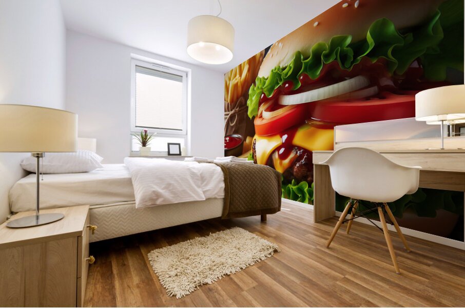 Hamburger french fries and drink on white 4 Mural print