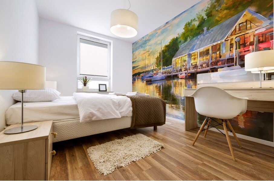 Riverside Dining in Vermilion Mural print