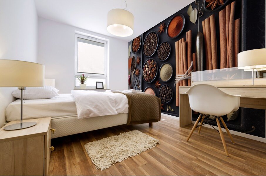 Spices on black background 3 Mural print