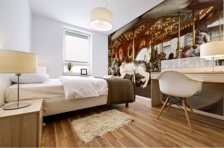 Carousel horses in amusement park Seattle Center Queen Anne Hill Washington USA 120959 Mural print