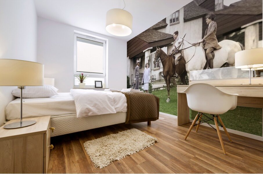 1920s-30s TWO COUPLES ONE ON HORSES THE OTHER WEARING GOLF CLOTHES AT THE BERKSHIRE HOUND AND COUNTRY CLUB BERKSHIRES MA USA 245286 Mural print